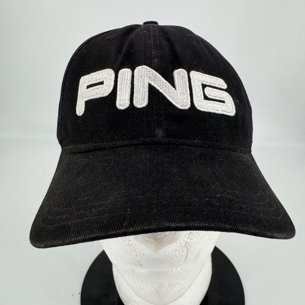 Ping Golf Hat Black Cotton Fitted Cap Size 7 3/8 Embroidered Logo Mens